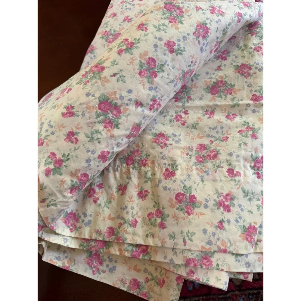Vintage Ralph Lauren Shelter Island Full Flat Sheet Cotton Floral Pink Roses USA